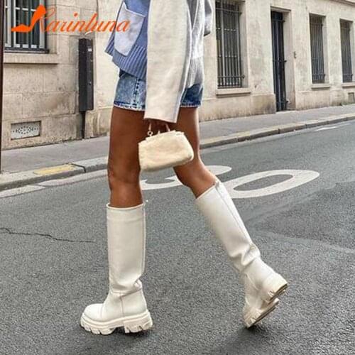 Luxury Brand INS Hot Ladies Chunky Heels White Boots Fashion Thick Bottom Round Toe Women Boots Cool Casual Platform Shoes Woman