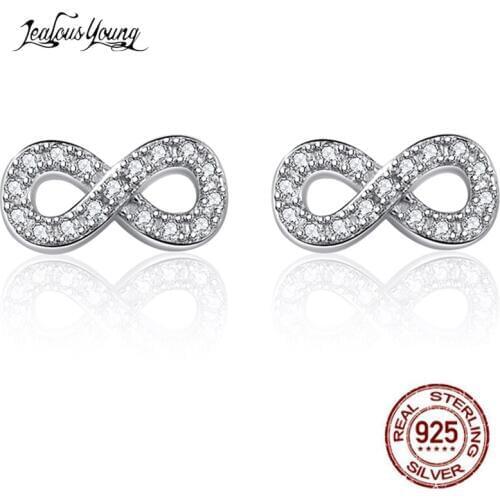 Luxury Infinity Silver Color Stud Earrings for Women Round Zirconia Wedding Earrings Party Gift Jewelry Brincos
