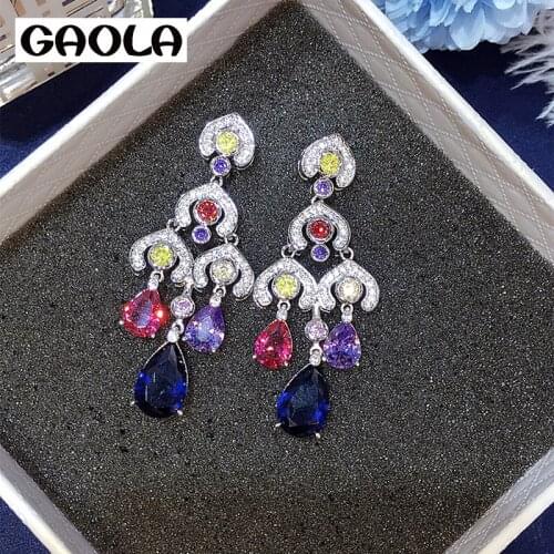 GAOLA Fancy Flower Cubic Zirconia Dangle Earrings For Women Girl Vintage Jewelry Accessory GLE6461