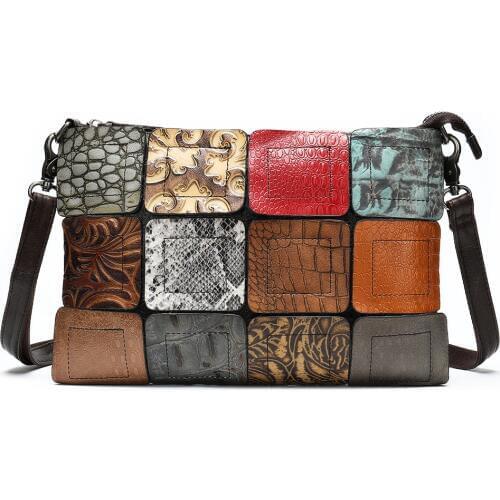 Cowhide Women Clutch Wrist Bag Genuine Leather Ladies Flap Pouch Purse Bohemian High Quality Female Shoulder Messenger Bag
