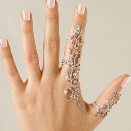 Imixlot New Fashion Metal Rose Flower Double Full Finger Ring Women Girls Vintage Punk Floral Chain Link Knuckle Jewelry