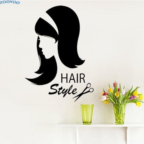 ZOOYOO Beauty Salon Wall Sticker Beautiful Girl Hairdressing Style Wall Decals Removable Murals Decoration