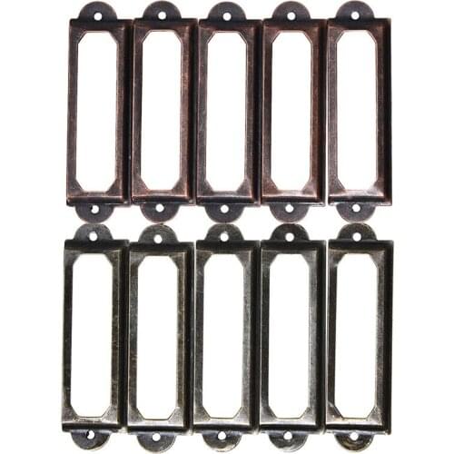 10pcs/lot 60x17mm Antique Brass Metal Label Pull Frame Handle File Name Card Holder For Furniture Cabinet Drawer Box Case Bin