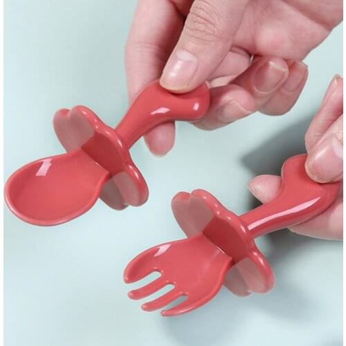 2Pcs Bendable Baby Feeding Spoon Fork Set Toddler Infant Food Learning Tableware Flatware Silicone Kids Cutlery