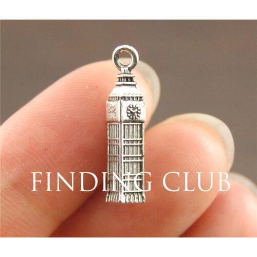 30 pcs Big Ben Charms, Tibetan Silver Color metal Charm Pendant Fabulous 3D DIY Metal Bracelet Necklace Jewelry Findings A1138