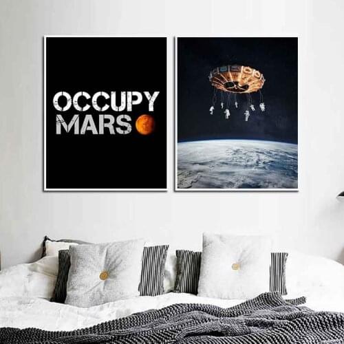 Abstract Sky Planets Canvas Painting Poster Print Starry Sky Planets Quote Occupy Mars for Home Rooms Gallery Wall Decoration