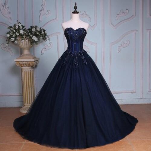 Puffy Ball Gown Princess Quinceanera Dresses 2020 Navy Blue Girls Beaded Masquerade Sweet 16 Dress Plus Size vestidos de 15 anos