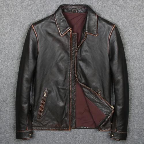 Free shipping.Vintage Brand clothing men cow leather Jackets,mens genuine Leather biker jacket.casual homme Fitness plus size