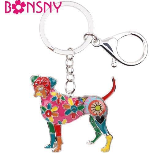 Bonsny Enamel Alloy Boxer Dog Key Chain Keychains Ring Fashion Animal Jewelry For Women Girls Pet Lovers Gift Handbag Bag Charms