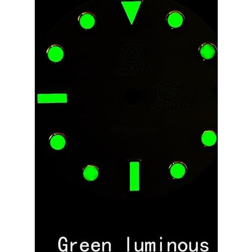 Watch Dial Green Luminous Double calendar Window Brass for seiko SKX007 Watch Movement NH35/36 Part 28.5MM White Modified Dial