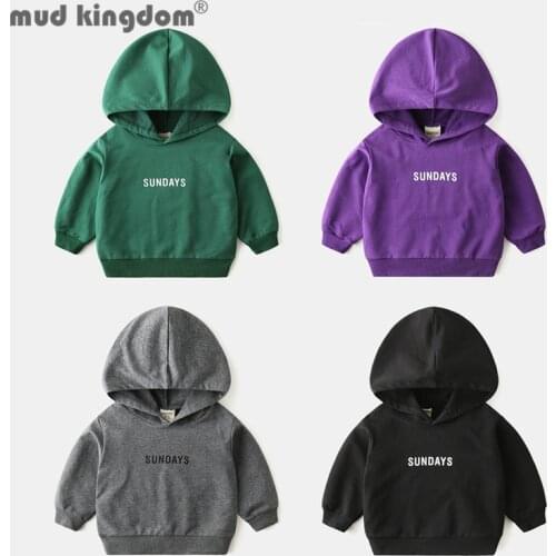 Mudkingdom Fashion Hooded Sweatshirts Casual Solid Letter Pullover Long Sleeve Baby Boy Clothes for Kids Spring Autumn Tops