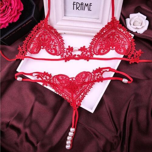 Porn Babydoll Sexy Lingerie Hot Lace Open Bra + Pearl Sexy G-string Porno Lingerie Sexy Hot Erotic Underwear Costumes For Women