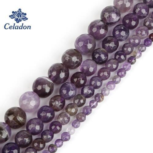 Purple Amethysts Crystal Beads Natural Stone Faceted Round Loose Beads Fit DIY Charm Bracelet for Jewelry Making 4 6 8 10 mm