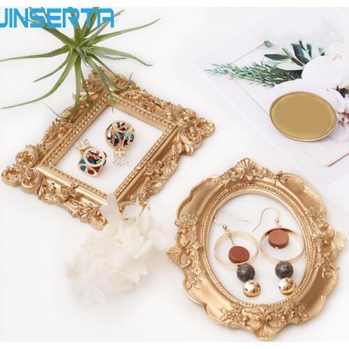 JINSERTA Resin Storage Tray Jewelry Display Plate Retro Necklace Earrings Tray Photo Picture Frame for Wedding Home Decor Gifts