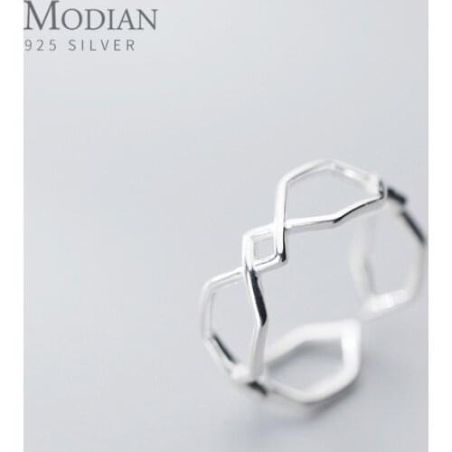 Modian 925 Sterling Silver Hollow Out Double Layer Line Open Adjustable Rings for Women Fashion Minimalism Ring Fine Jewelry