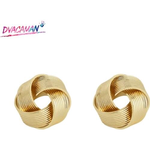 Dvacaman Korean Twisted Floral Rould Stud Earrings for Women 2020 Jewelry Trendy Knotted Gold Color Statement Earrings Bijoux