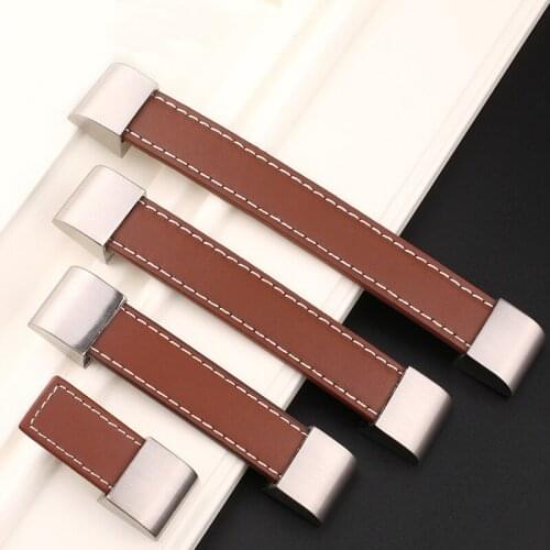 Zinc Alloy Leather Cabinet Handles Wardrobe Kitchen Cupboard Vintage Black Brown Furniture Handle Dresser Knobs