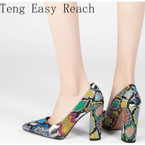 Microfiber Pointed Toe Fashion Women Pumps Spring Autumn Square High Heel Shallow Female Shoes Pointed Snakeskin Womens Shoes