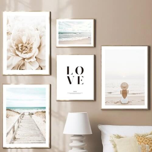 Bridge Beach Spray Swimsuit Girl Art Canvas Painting Daisy Peony Nordic Posters And Prints Wall Pictures For Living Room Decor