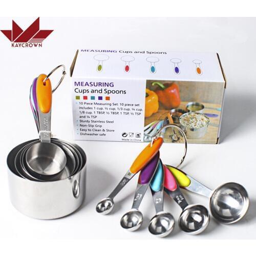 New 10 PCS Set Measuring Cups and Measuring Spoons Set for Measuring Dry and Liquid Ingredients Stainless Steel Kitchen tools