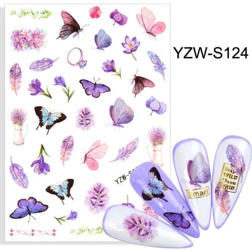 New 3D Stickers Nails Pink Purple Butterfly Flowers self adhesive Sliders Decals Summer Art Decoration Manicure Accessories