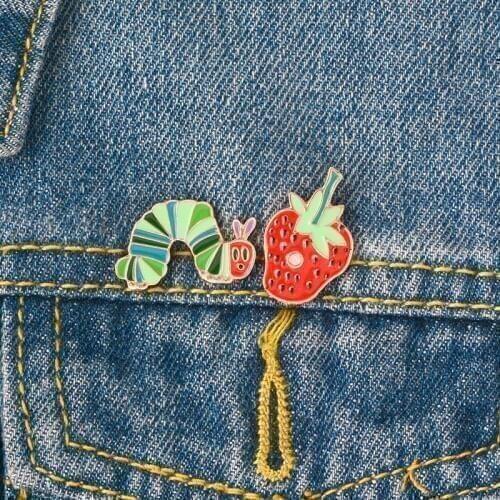 The New Cartoon Strawberry And Bug Brooch Fruit Strawberry And Bug Enamel Pins Clothes Backpack For Kids Family Jewelry Gifts