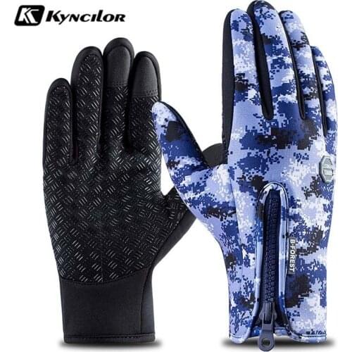 Autumn Winter Thermal Warm Fleece Snow Ski Gloves with Camouflage Pattern Antislip Outdoor Sports Hiking Gloves for Men Women