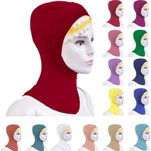 Ramadan Muslim Women Hijab Full Cover Neck Islamic Soild Color Inner Hat Under Scarf Bone Bonnet Ninja Arab Headwear Amira New