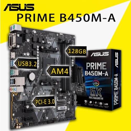 Socket AM4 Asus PRIME B450M-A Motherboard Support AMD Ryzen CPU AMD B450 PCI-E 3.0 M.2 SSD VGA DVI HIFI B460 Placa-mãe AM4 New