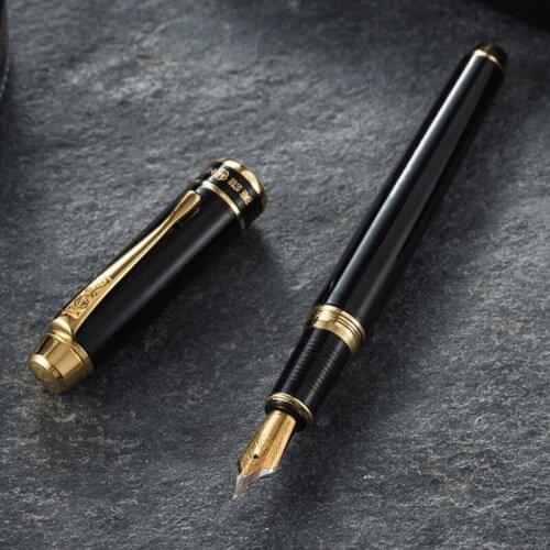 Hero Gift Top Quality Fountain Pen Metal Brushed Black Business Office School Writing Ink Pen Supplies Iraurita Fine 0.5mm Pen