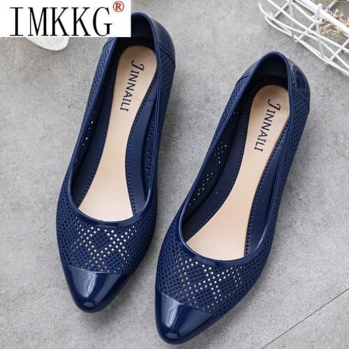 Fashion mesh sandals womens shallow square heel non slip single shoes hollow plastic breathable casual shoes out jelly sandals