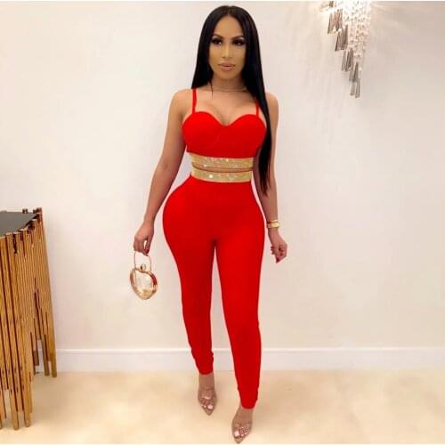 Chic Crystal Bandage Pants Set Rhinestone Embellished 2 Piece Bra Top Set Sexy 2020 Fashion Two-Piece Party Clubwear
