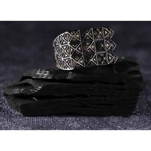 925 Sterling Silver Brown Zircon Traditional Handmade Special Craft Turkish Signet Rings Jewelry Gift From Turkey for Women Men
