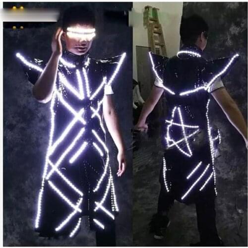 LED luminous costume Nightclub Bar Party stage show event Men dancer wear disco led coat glowing clothing