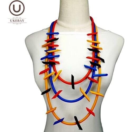 UKEBAY New Pendant Necklaces Multicolor Sweater Chains Women Rubber Necklace Boho Jewelry Handmade Original Necklace Accessories