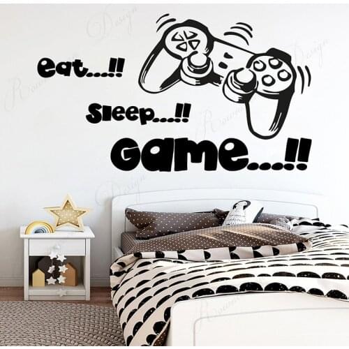 Eat Sleep Game Wall Decals Vinyl Home Decor Boys Room Playroom Gamer Game Controller Wall Sticker Game Room Wallpaper Mural 4781