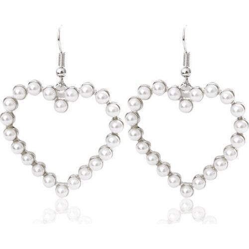 Harajuku Vintage Geometry Love Heart Earrings Sweet Lovely Simulation Pearl Hollow Peach Heart Earrings Woman Gift Jewelry