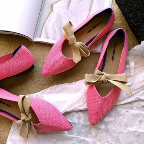 2020 Womens Ballet Shoes Breathable Knitted Pointed Toe Shoes Color Matching Womens Soft Bottom Shoes For Women Flat Shoes