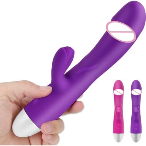 Female Masturbation Dildo Rabbit Vibrator G Spot Massager Vaginal Clitoris Stimulator Dual Vibration Sex Toys for Woman
