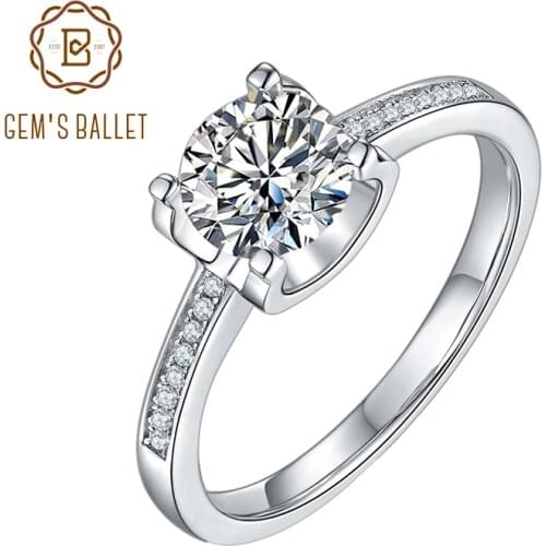 GEMS BALLET 925 Sterling Silver 4 prong 6.5mm Round Moissanite Wedding Ring For Women Petite Milgrain Engagement Rings Jewelry