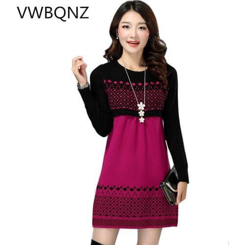 Autumn Winter Women Knit Sweater Dress Fashion Slim O neck Short Dress Large size Female Pullover Sweater patchwork Dresses 4XL
