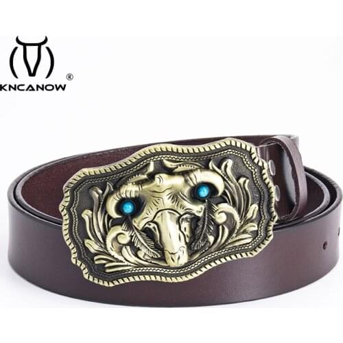 Cow Genuine Leather Luxury Strap Male Belts For Men New Fashion Classice Vintage Punk Bull Buckle High Quality Cinturon Mujer