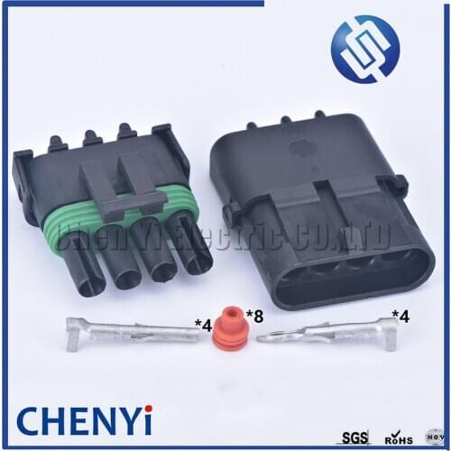 1 set 4 pin 2.5 Delphi Male and Female Electrical Plug pa66 waterproof Weather Pack Square wire connector 12010974 12015797