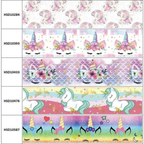 10yard New Unicorn Colorful Rainbow Cartoon Grosgrain Ribbon Accessory Hairbow Headwear Decoration DIY Wholesale OEM 38MM 75MM