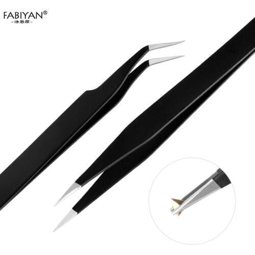 2pcs Anti-Magnetic Nipper clipper Tweezer Curved Straight Rhinestone Glitter Stainless Steel Picking Nail Art Tool