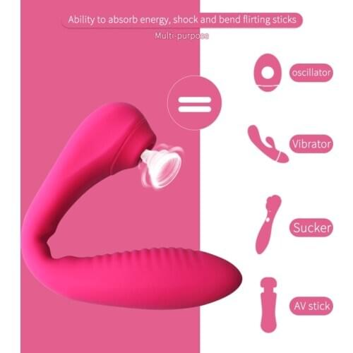 4 in 1 Dildo Sucking G-Spot Vibrator Clitoris Stimulator Vagina Nipple Sucker USB AV Magic Wand Sex Toys for Women Female Adult