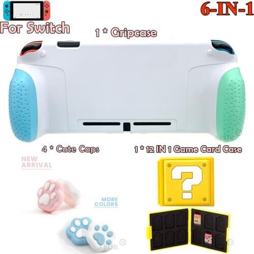 6 IN 1 For Nintendos Switch Console Joy Con Case One-piece Shell GripCase Protective Cover with Replaceable Grips Dropshiping