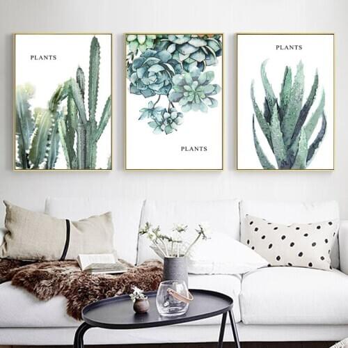 Watercolor Plants Nordic Modern Simple Hand-painted Cactus Restaurant Decorative Drawing Canvas Painting Wall Art Frameless
