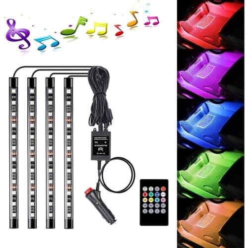 Car LED Strip Light, Caca 48 LEDs Multicolor Music Car Interior Lights Under Dash Lighting Waterproof Kit with Sound Active