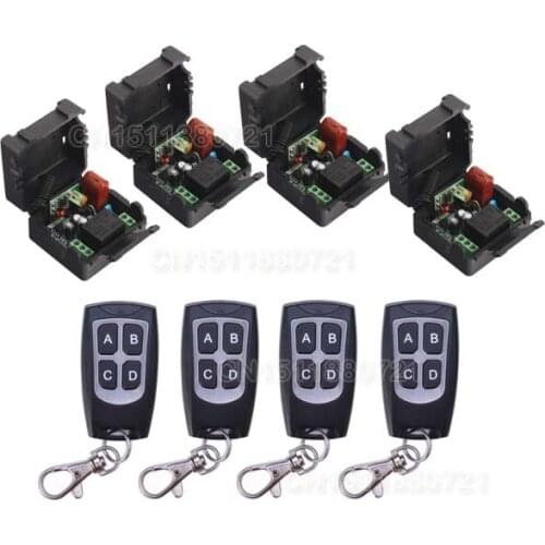 220V 1CH Wireless Mini Switch System 4 Receiver&4Transmitter Remote Controller 10A output state is adjusted